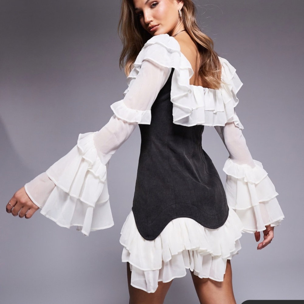 ASOS Luxe denim corset chiffon dress
